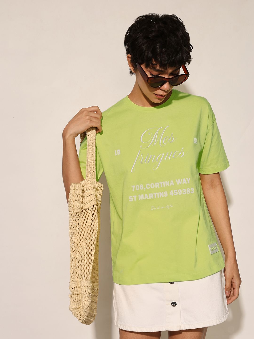 Green Printed Oversized Cotton T-Shirt - XS