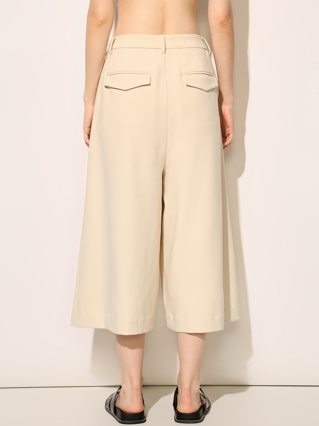 Beige Wide Leg Tailored Culottes