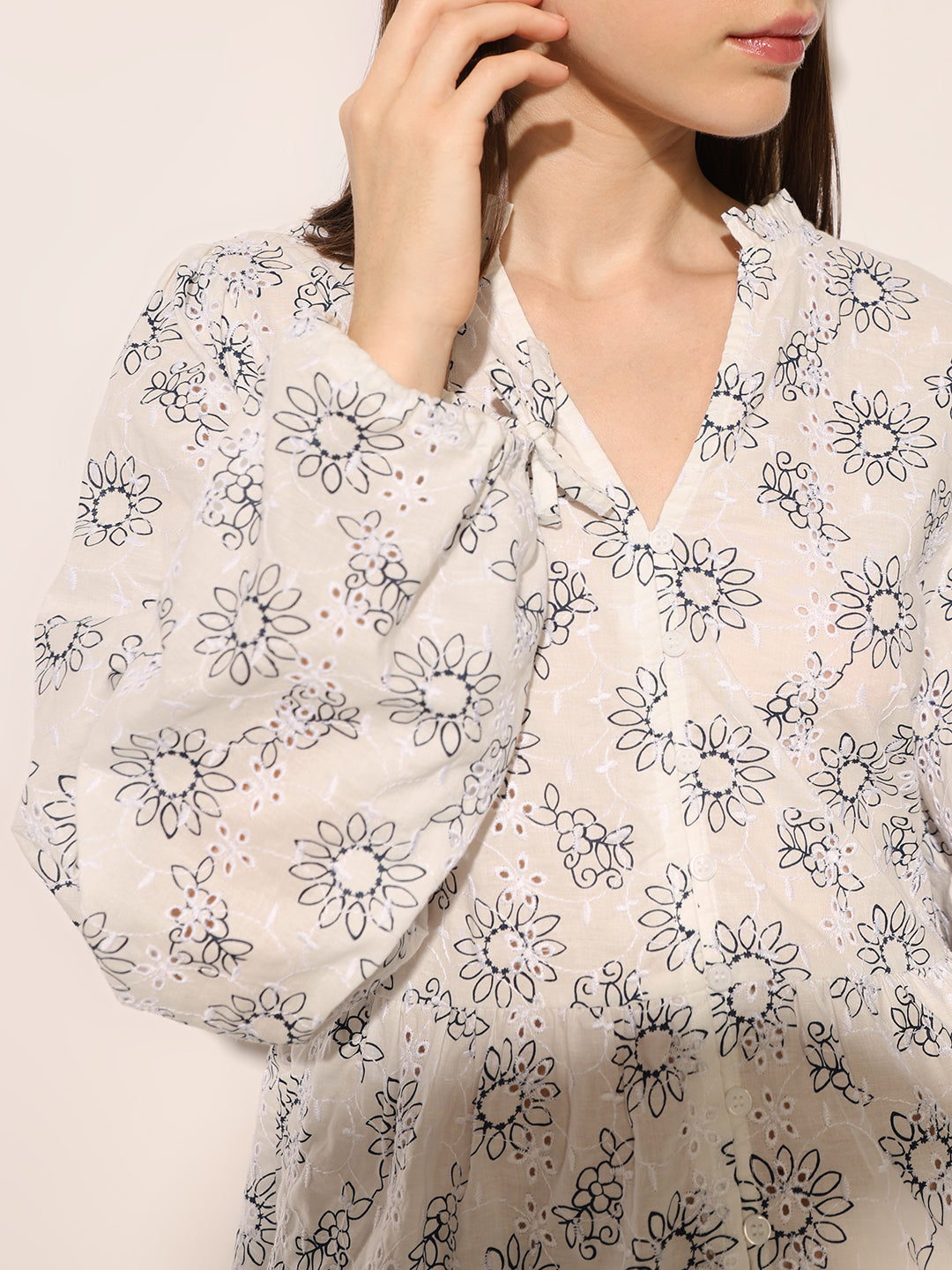 Off-White Printed Cotton Peplum Top