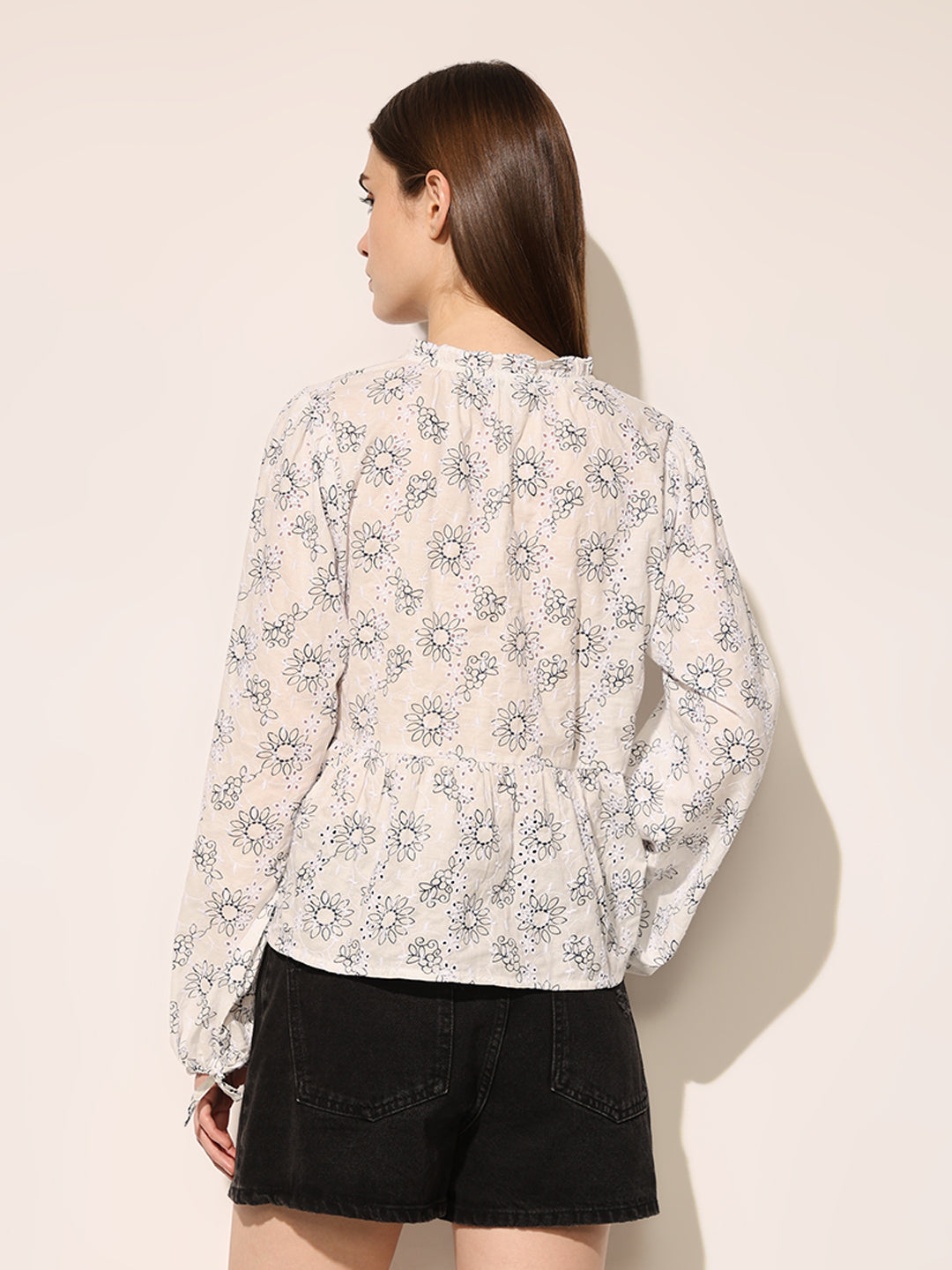 Off-White Printed Cotton Peplum Top