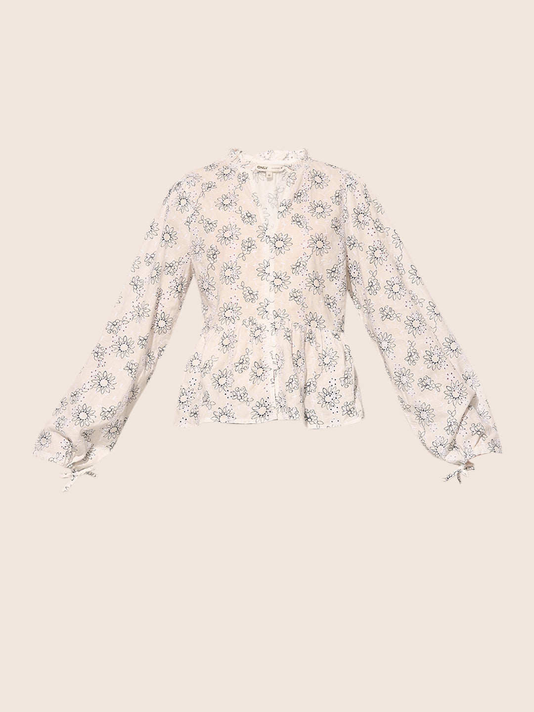 Off-White Printed Cotton Peplum Top