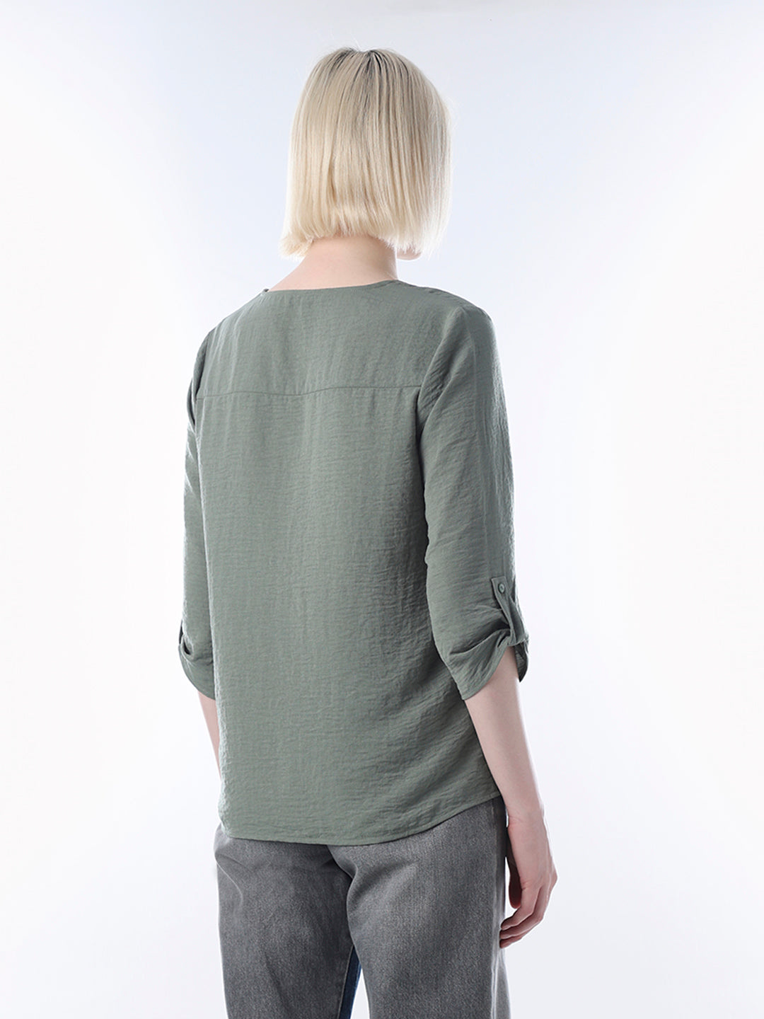 Green V-Neck Regular Fit Top