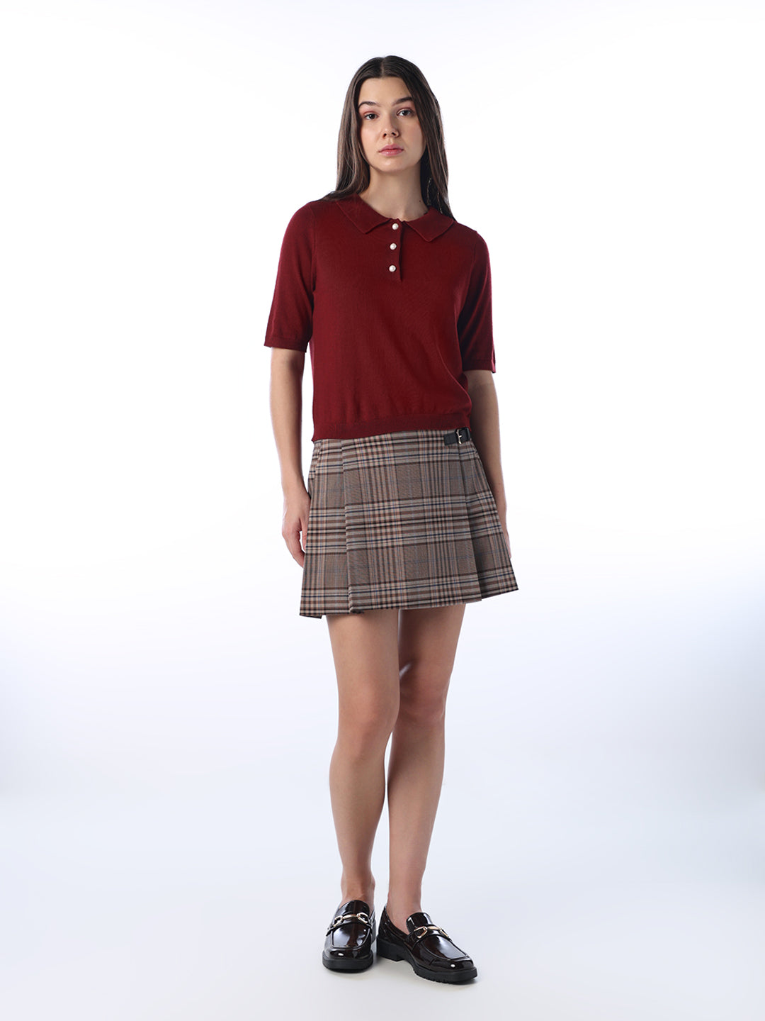 Maroon Regular Fit Knitted Polo