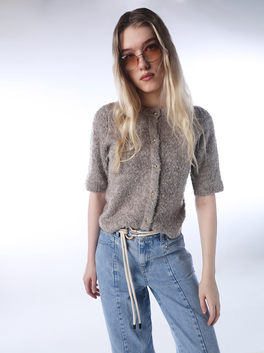 O-Neck Fuzzy Cardigan