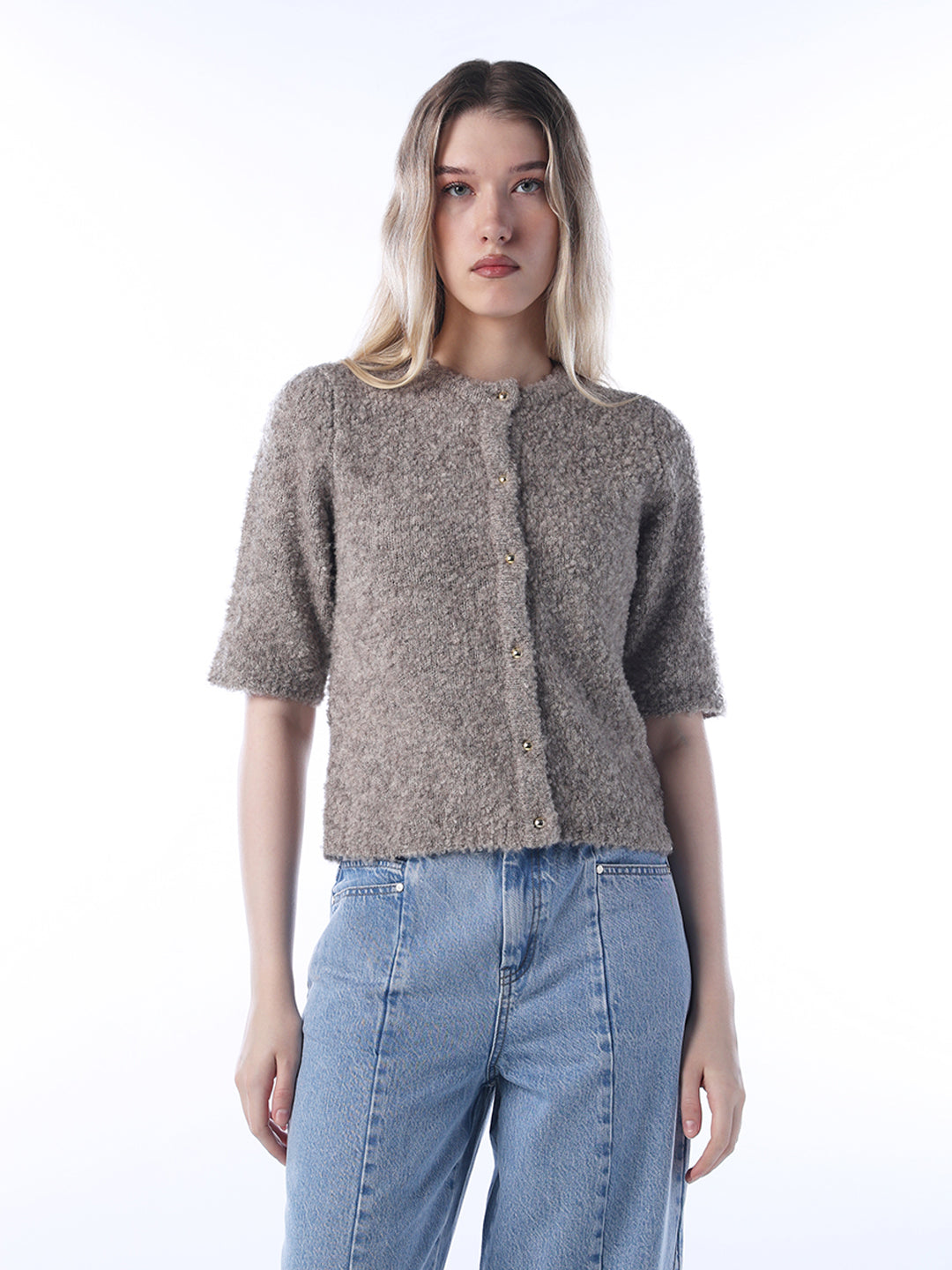 O-Neck Fuzzy Cardigan