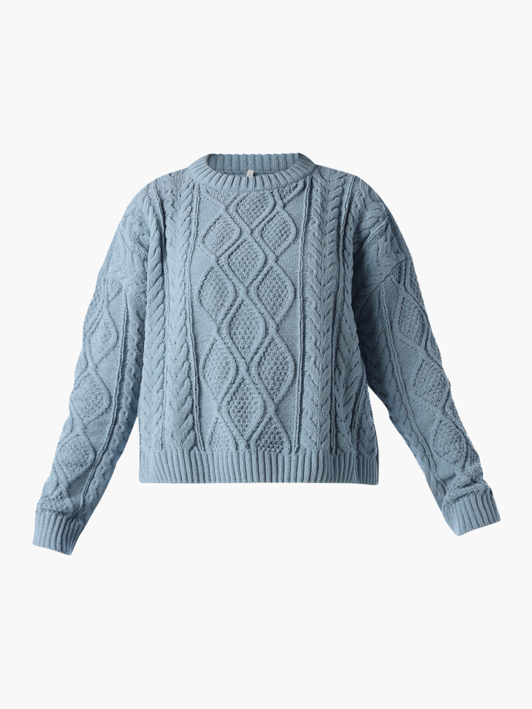 Blue Cable Knit O-Neck Pullover