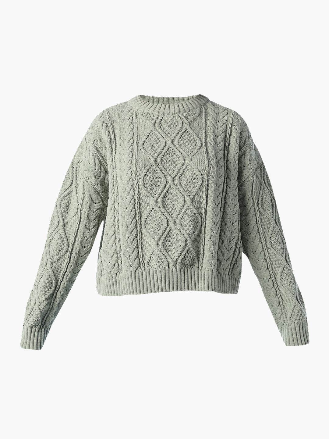 Green Cable Knit O-Neck Pullover