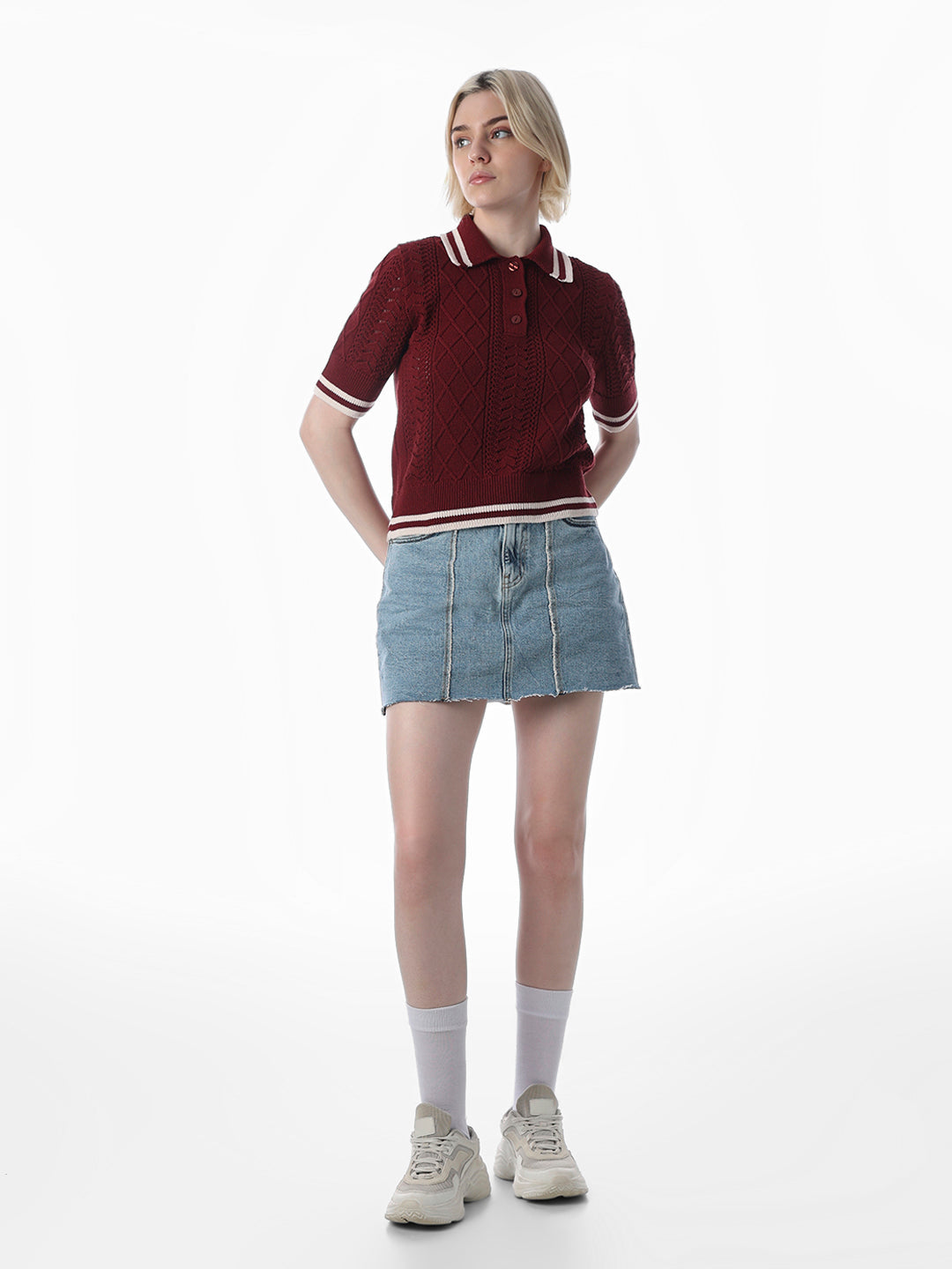 Red Textured Knit Polo