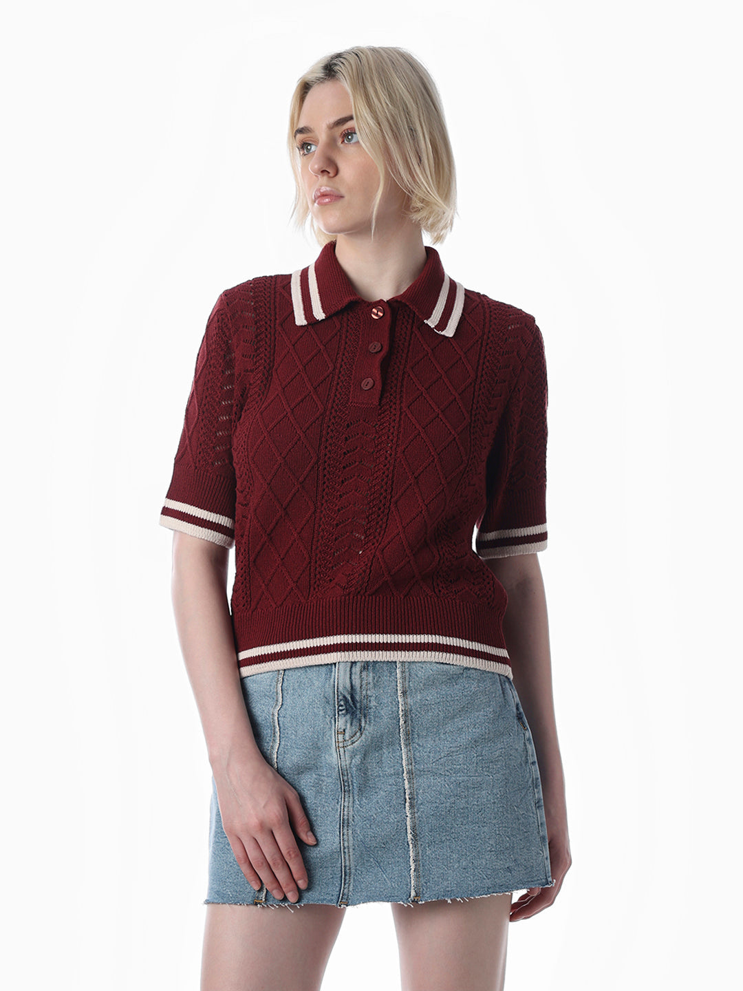 Red Textured Knit Polo