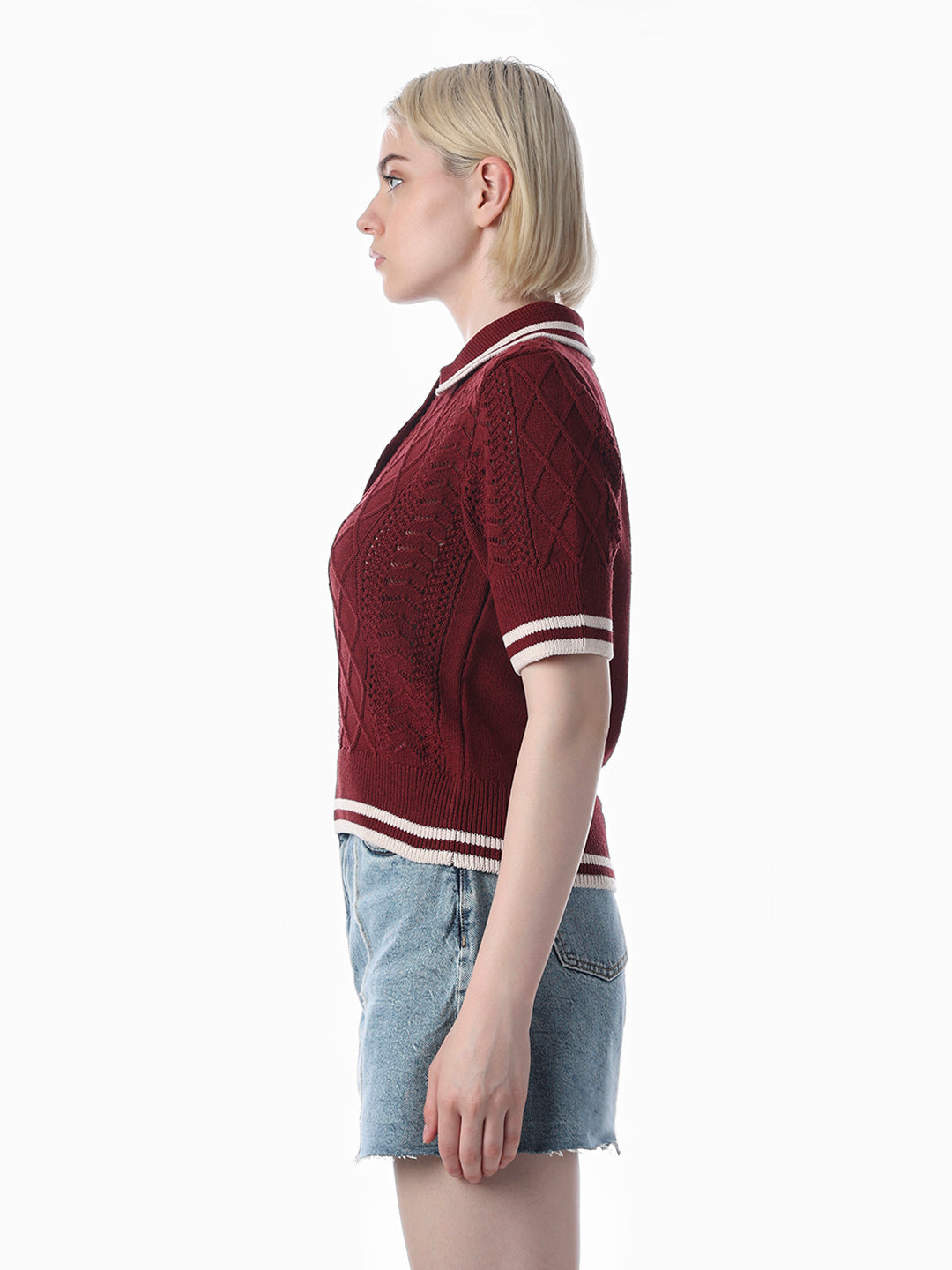 Red Textured Knit Polo