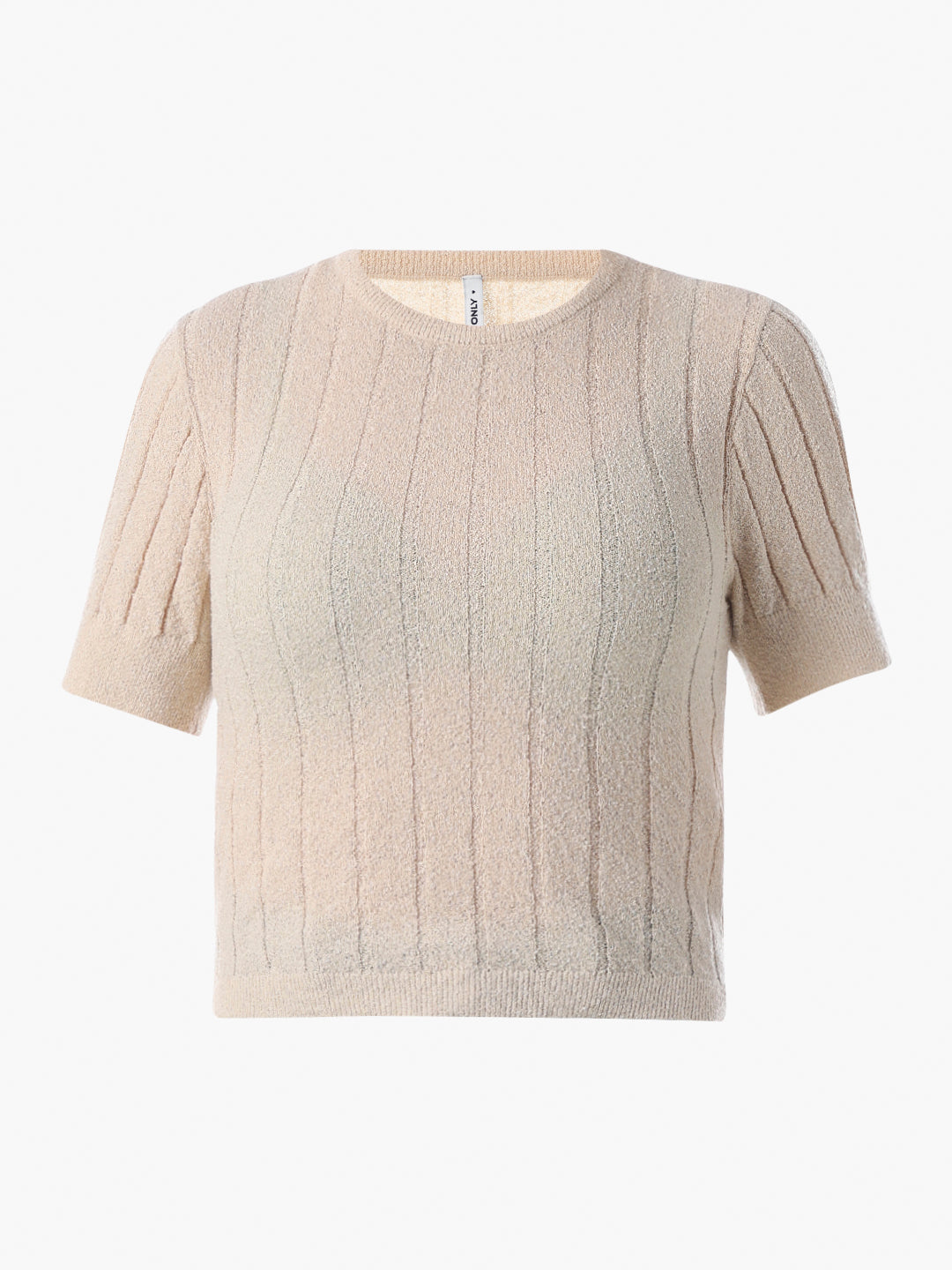 Beige Fitted Ribbed Crop Top
