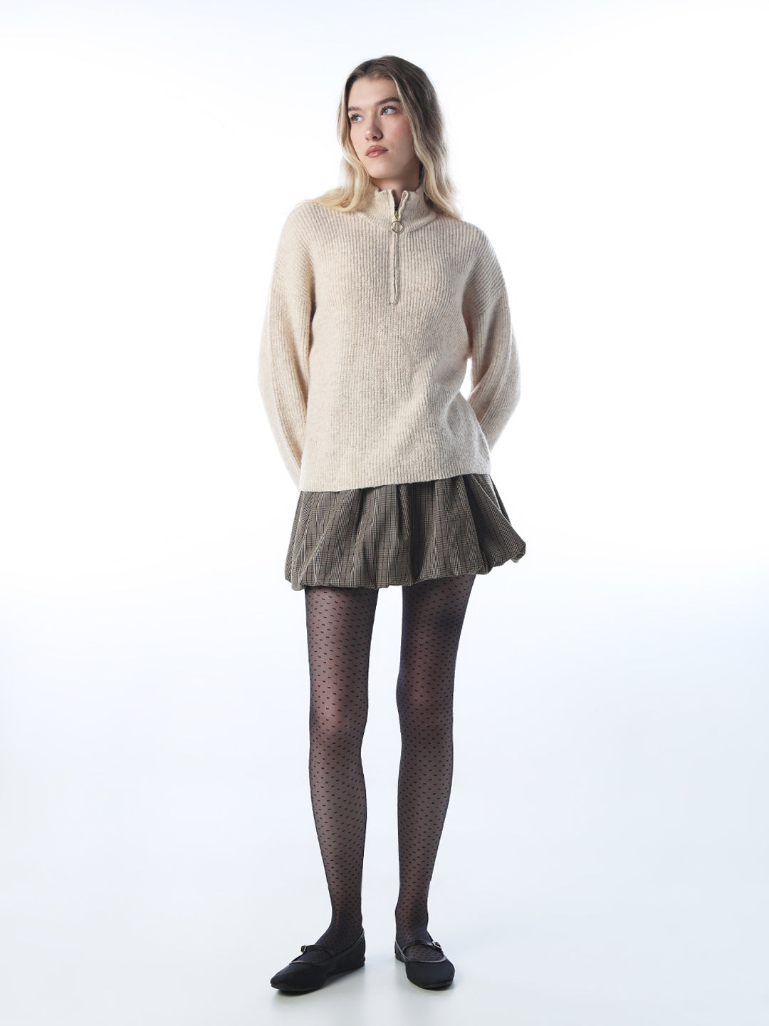 Zip-Up High Neck Pullover