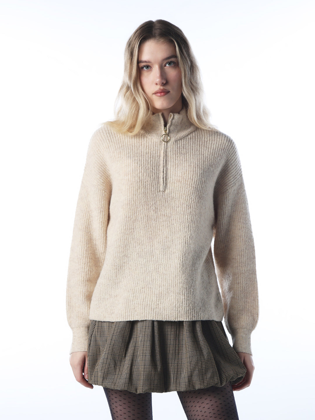 Zip-Up High Neck Pullover
