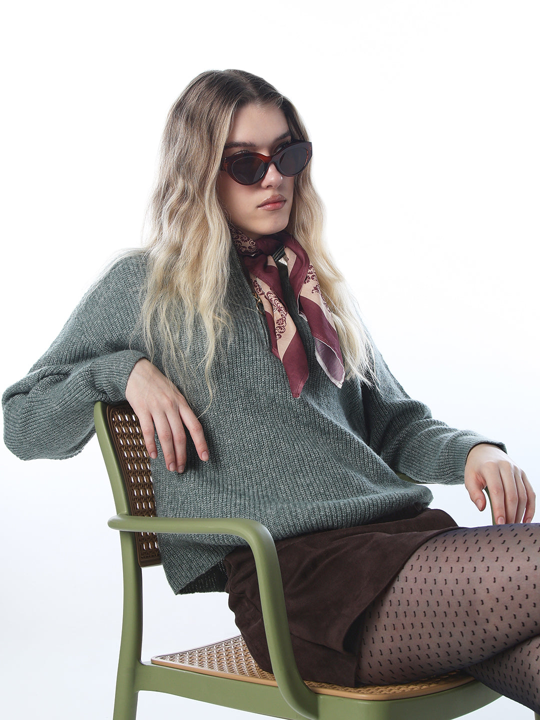 Zip-Up High Neck Pullover - Grey