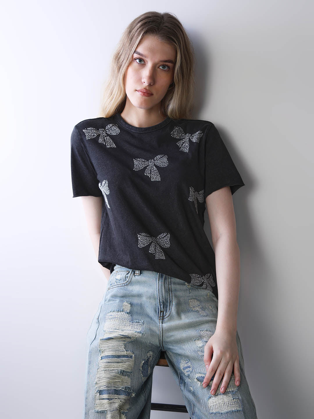 Rhinestone Embellished T-Shirt - XS