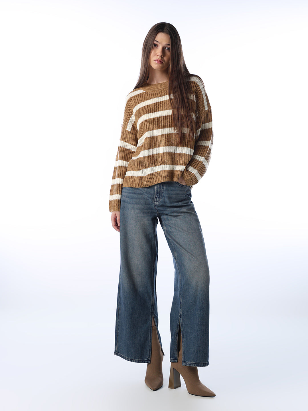 Striped Regular Fit Pullover - Brown