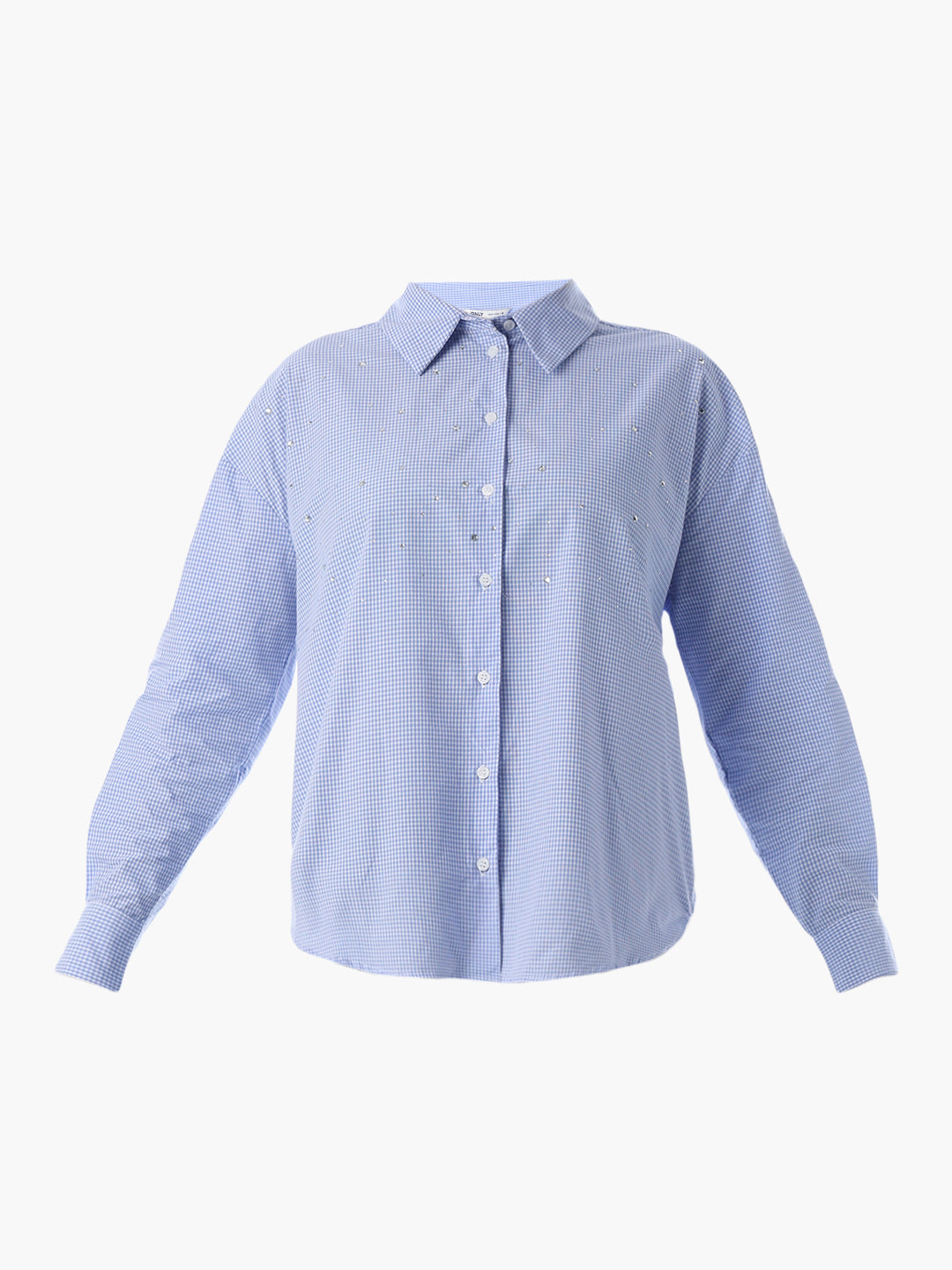 Blue Check Rhinestone Detail Shirt