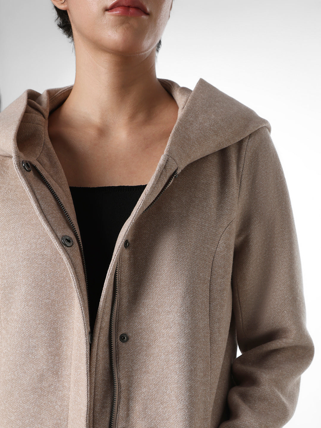 Beige Hooded Long Coat