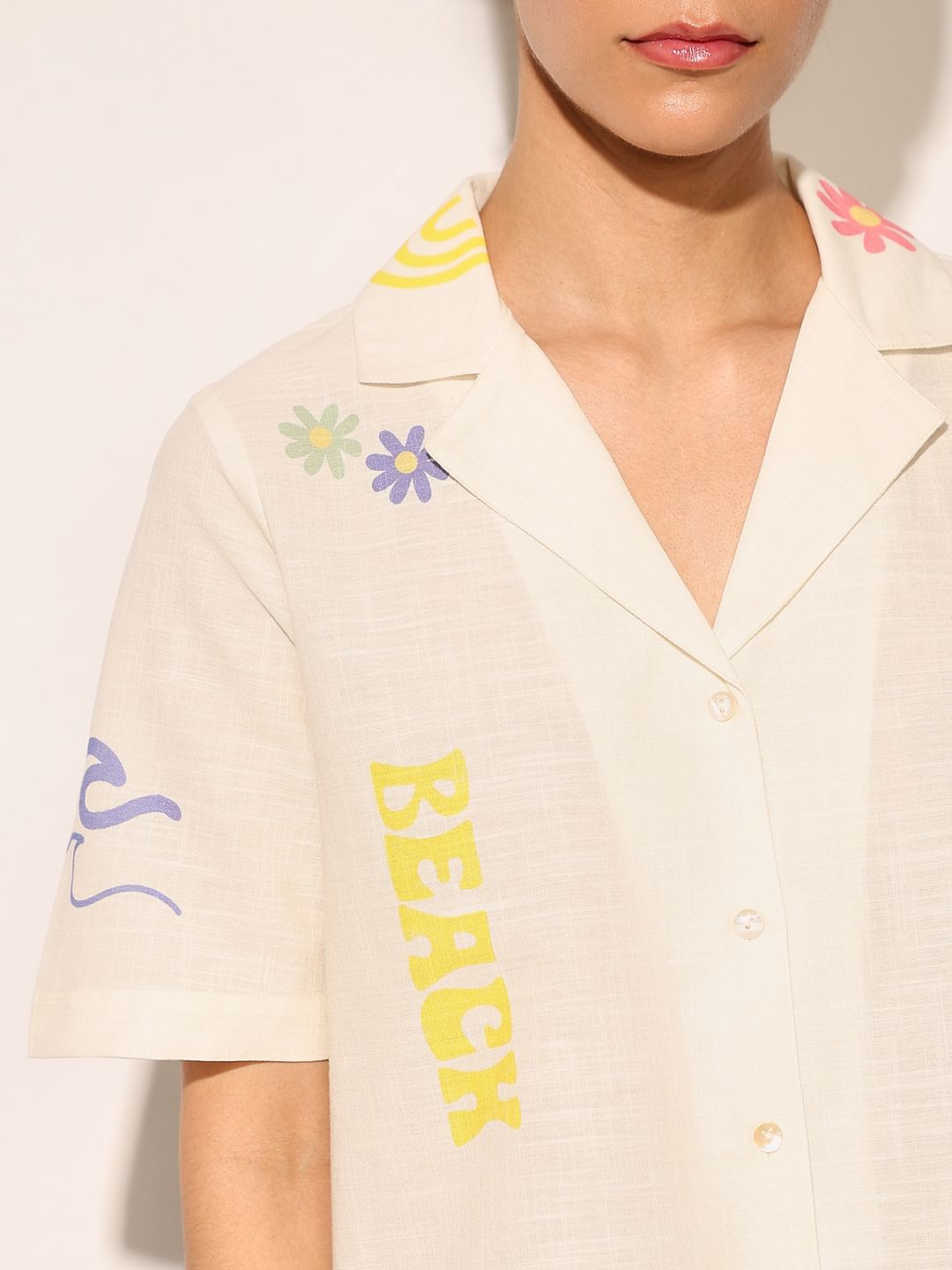 Cream Printed Cotton Shirt