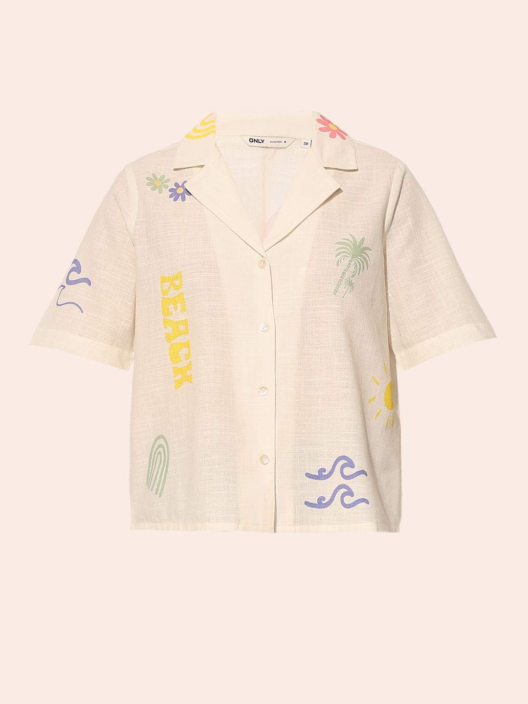 Cream Printed Cotton Shirt