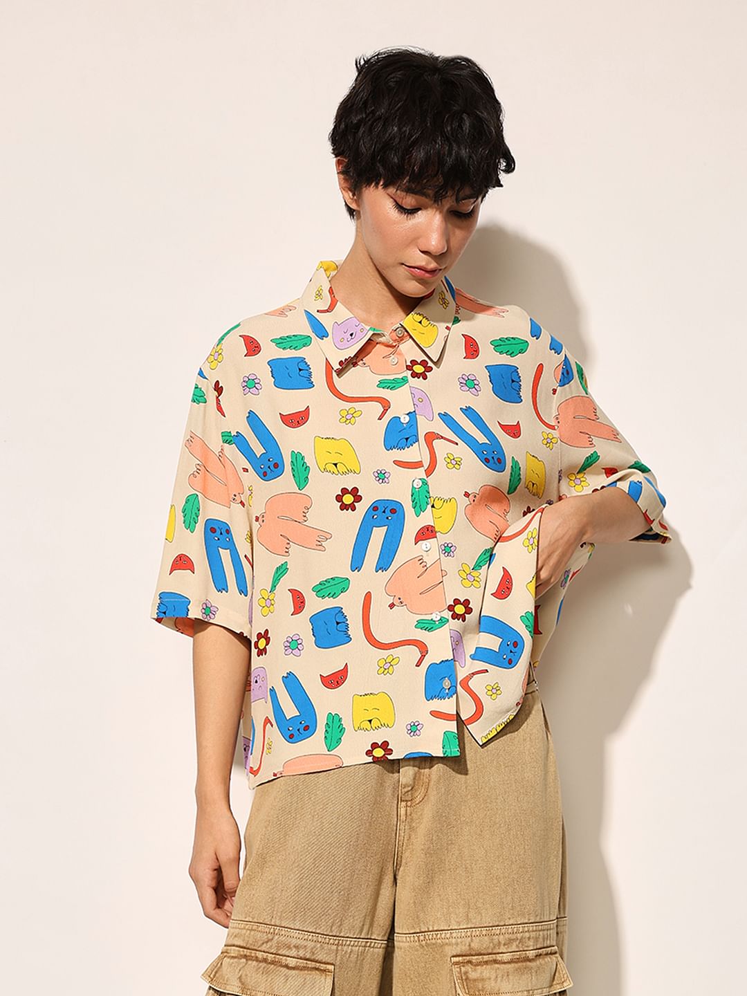 Multi-Colour Printed Viscose Shirt