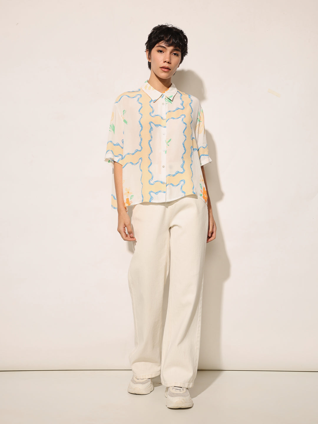 White Printed Oversized Shirt