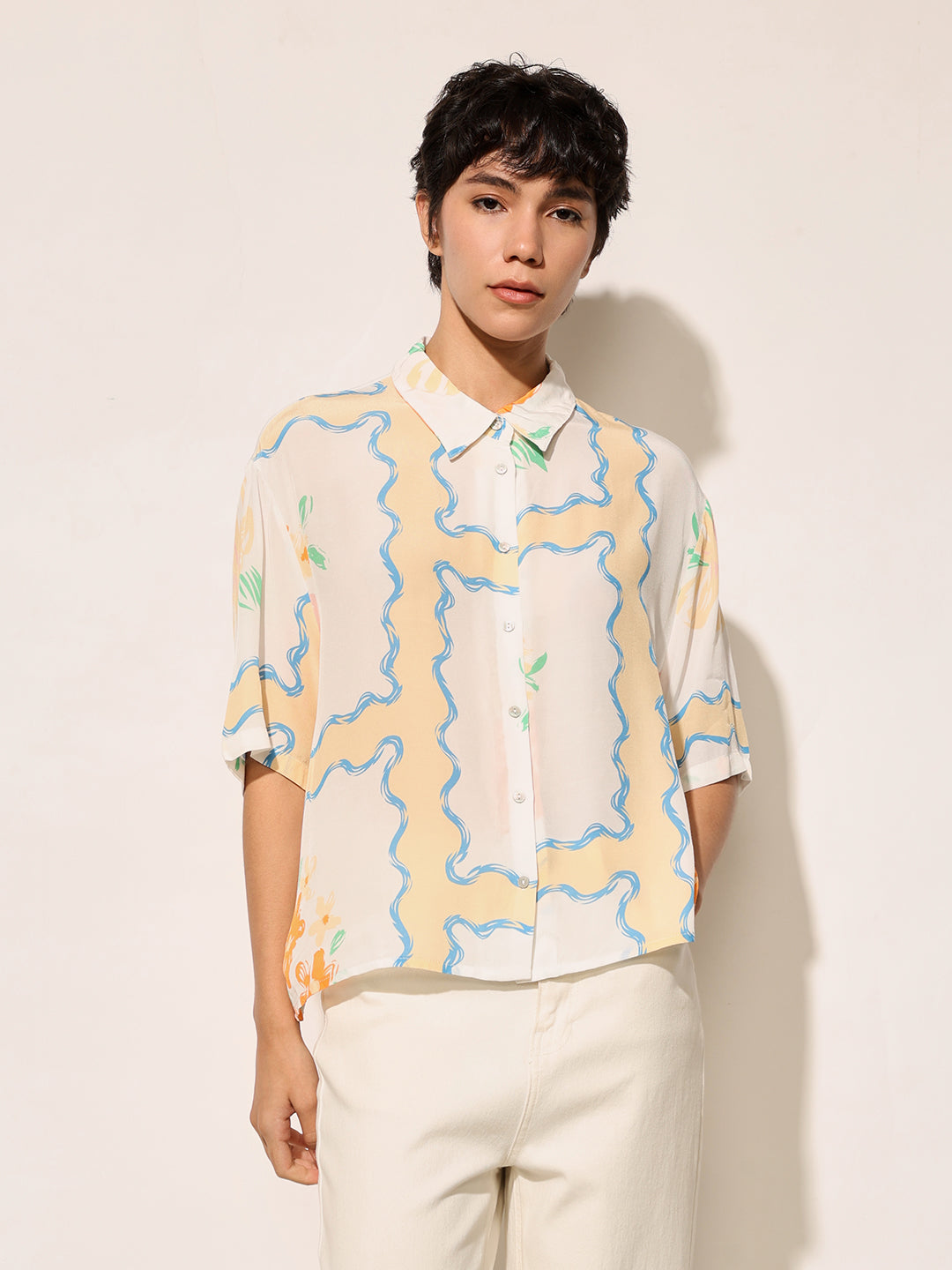 White Printed Oversized Shirt