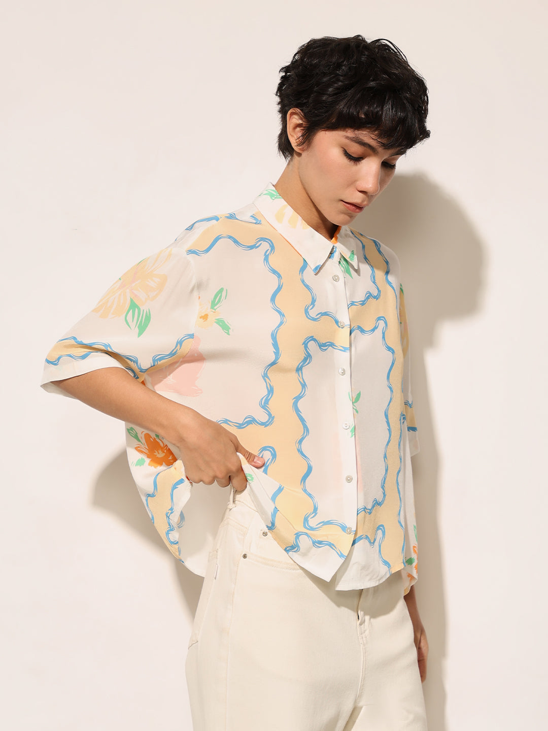 White Printed Oversized Shirt