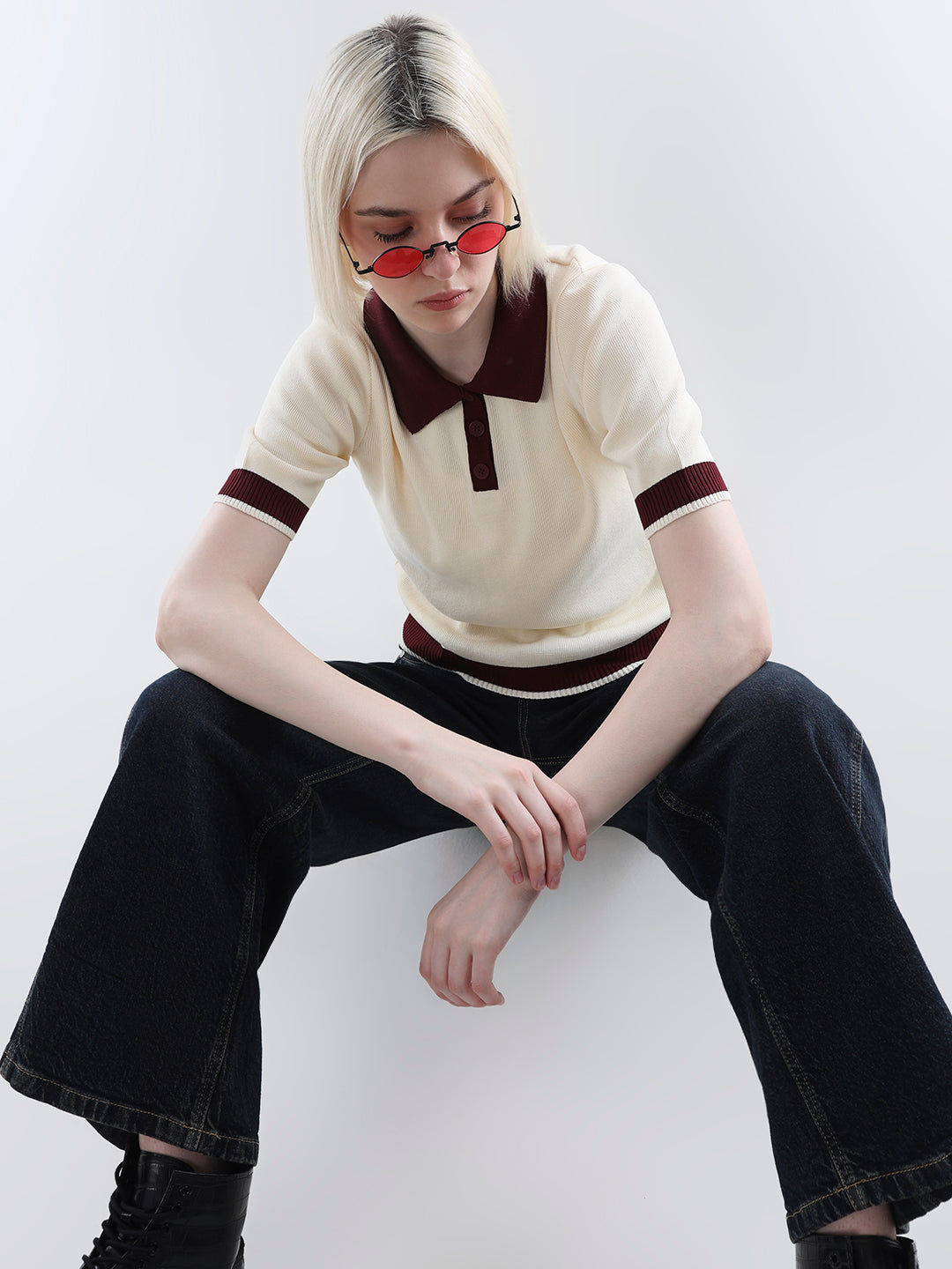 Cream Fine Knit Polo - XS