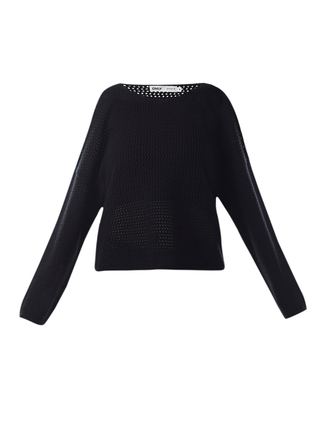 Black Cold Shoulder O-Neck Pullover