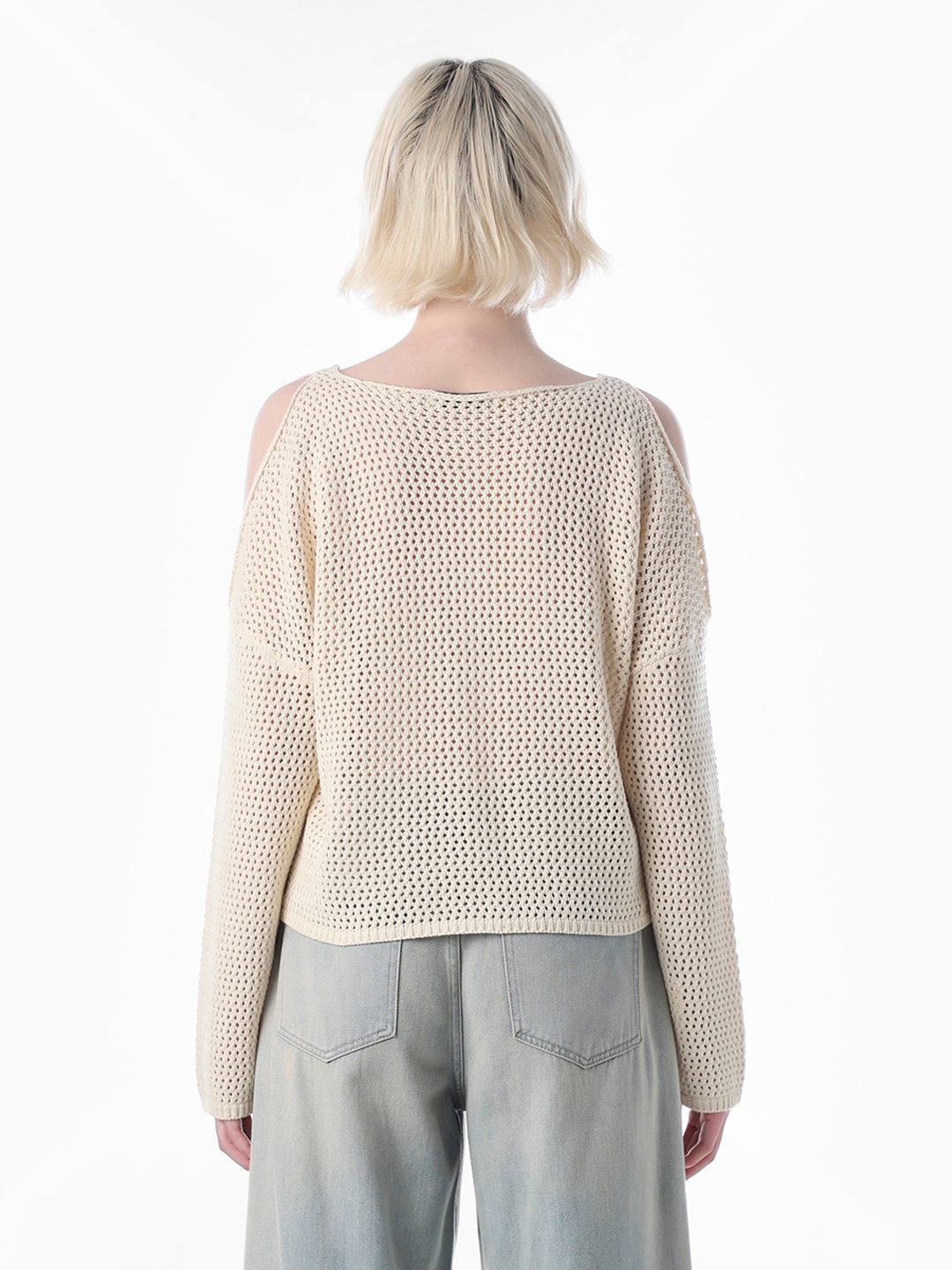 Beige Cold Shoulder O-Neck Pullover