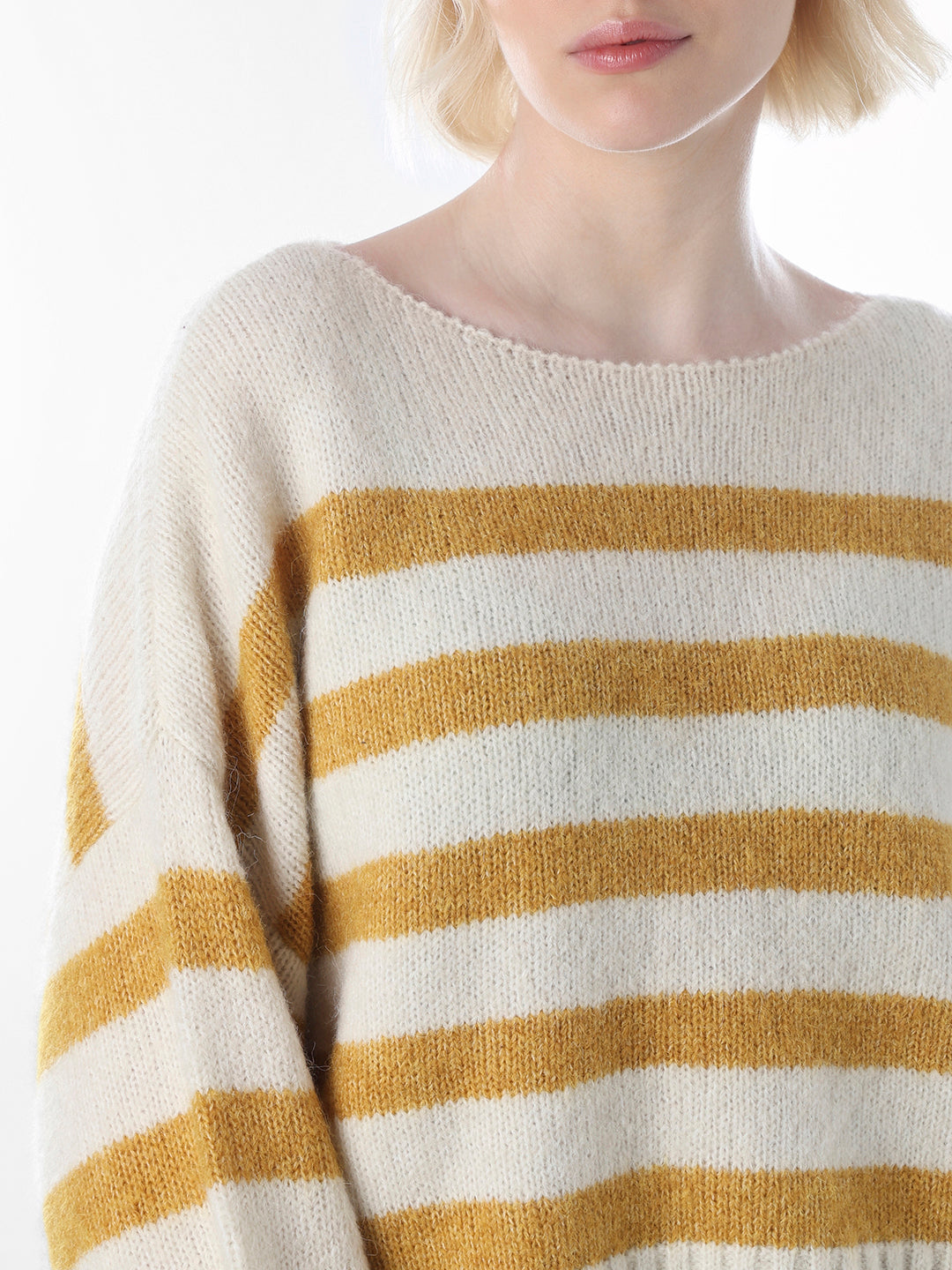 Mustard Striped Boat Neck Sweater - Main Image