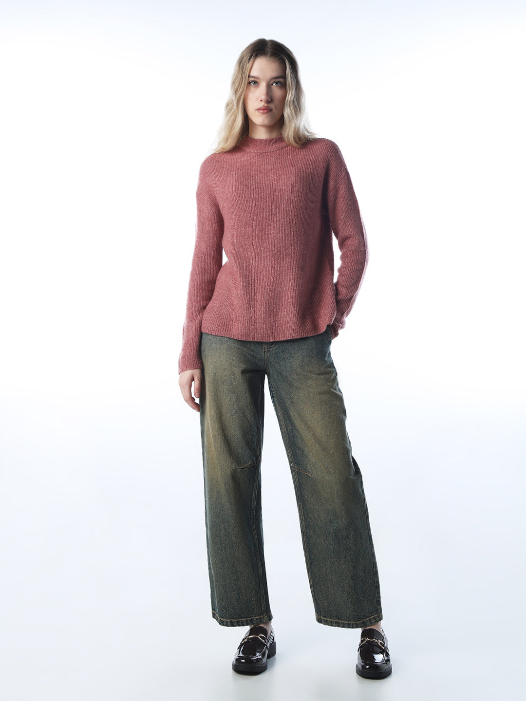 Cable-Knit O-Neck Pullover - Brown