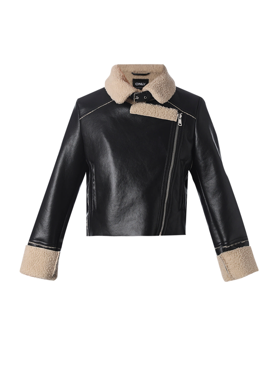 Black Cropped Faux Leather Jacket