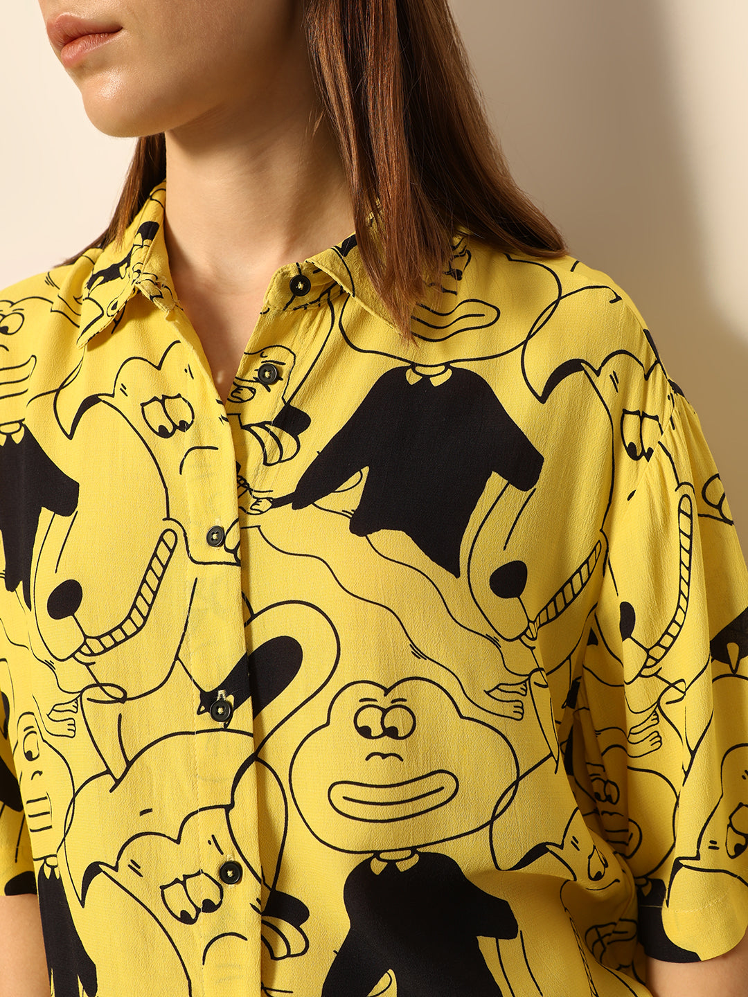 Dirty Pote Yellow Printed Cropped Shirt
