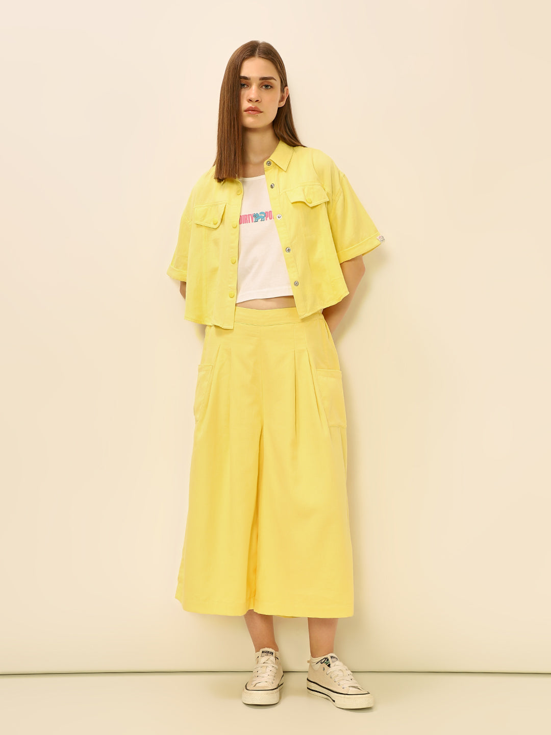 Dity Pote Yellow Cropped Cargo Shirt