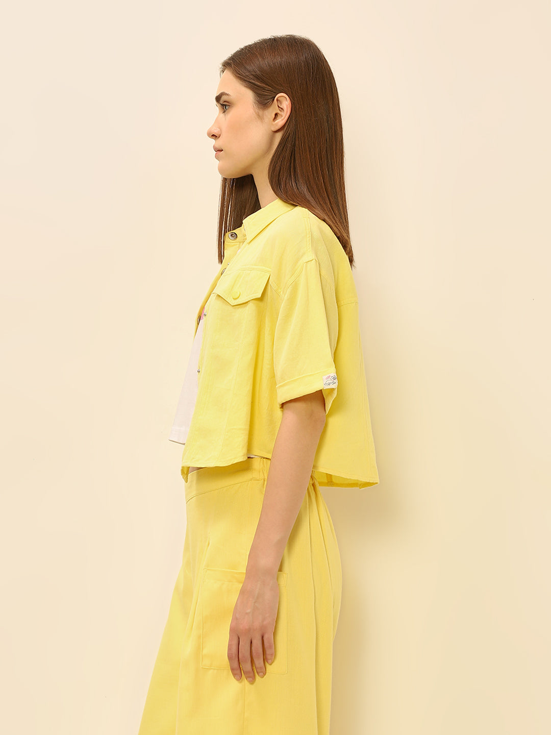 Dity Pote Yellow Cropped Cargo Shirt