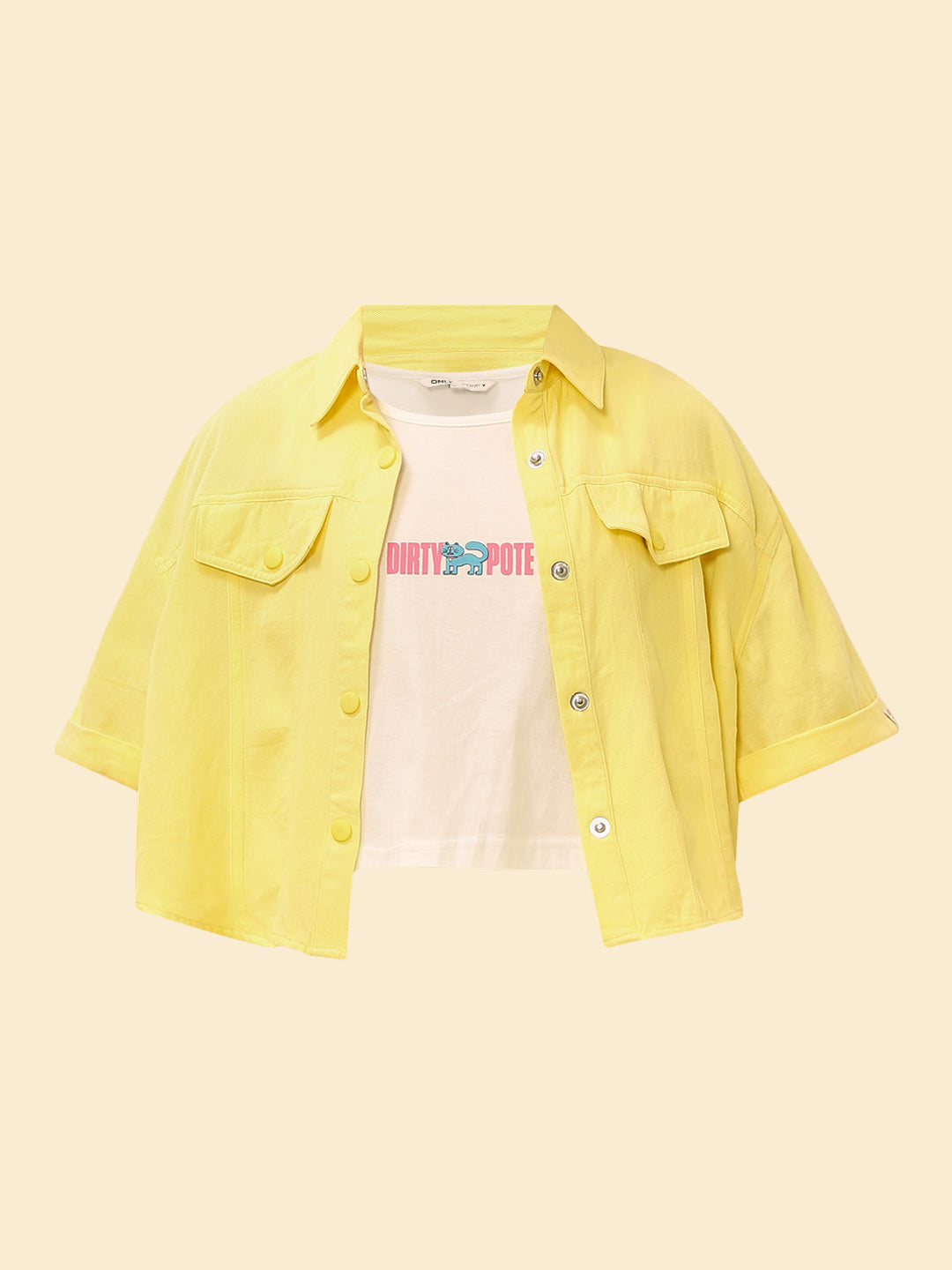 Dity Pote Yellow Cropped Cargo Shirt