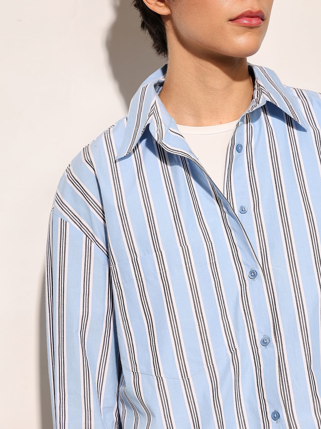 Blue Striped Cropped Shirt