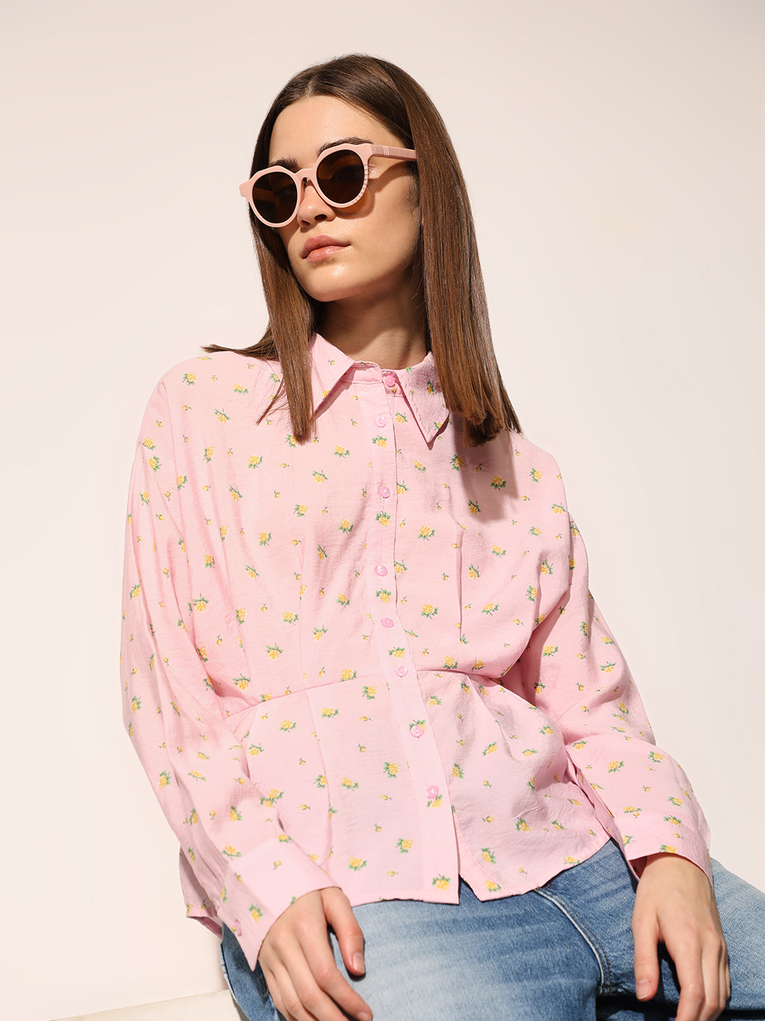 Pink Floral Fitted Shirt