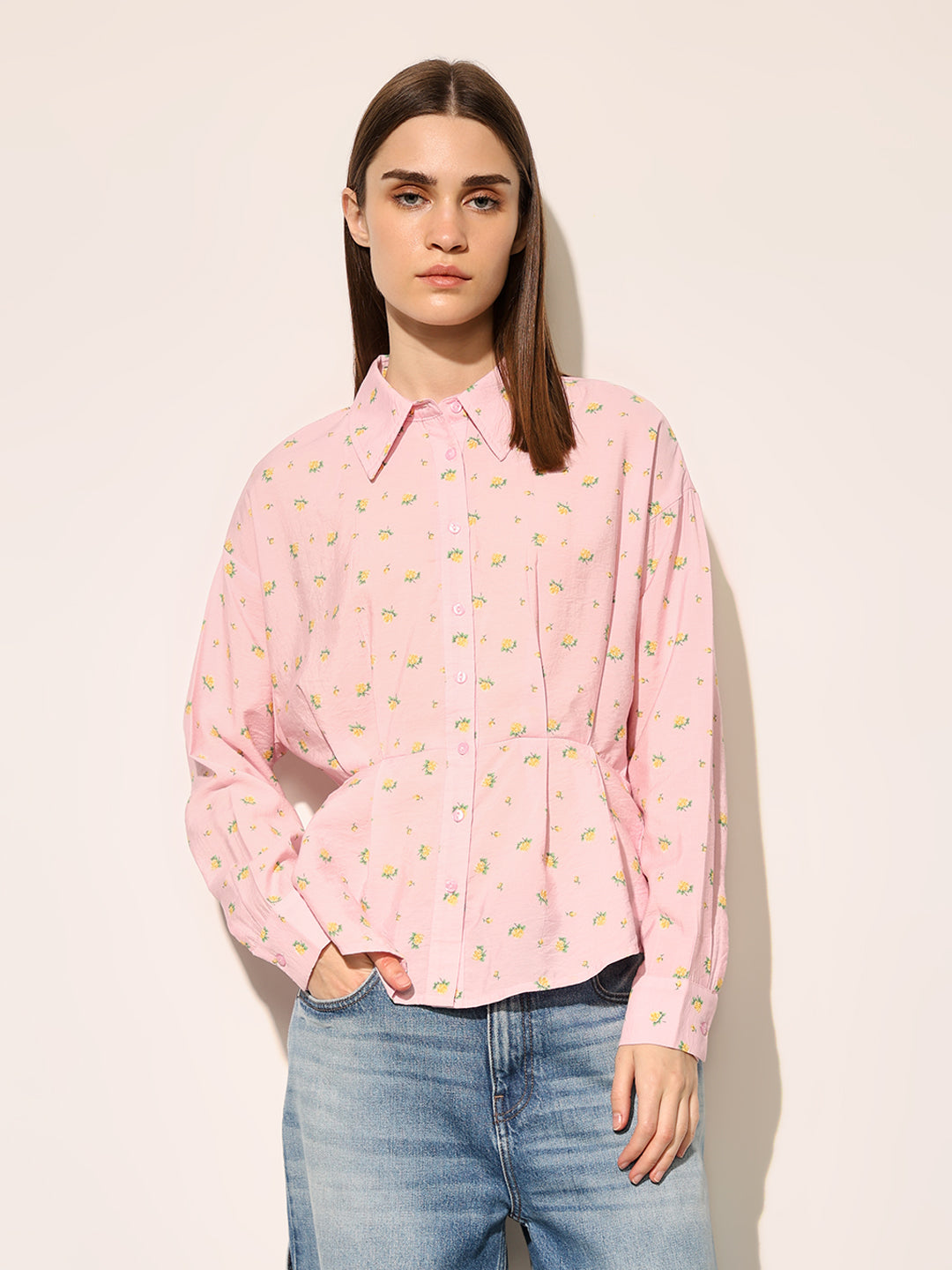 Pink Floral Fitted Shirt