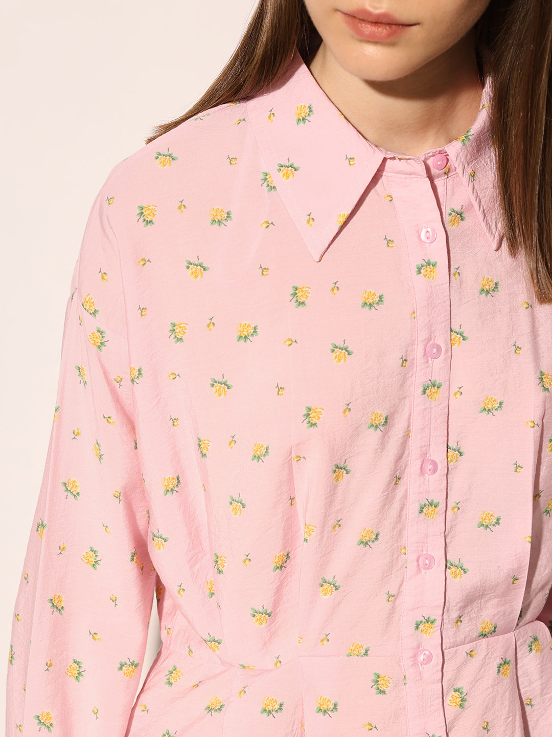 Pink Floral Fitted Shirt