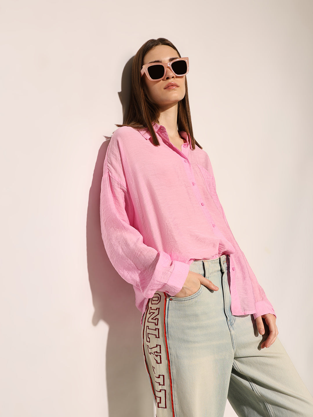 Pink Cuffed Sleeves Shirt