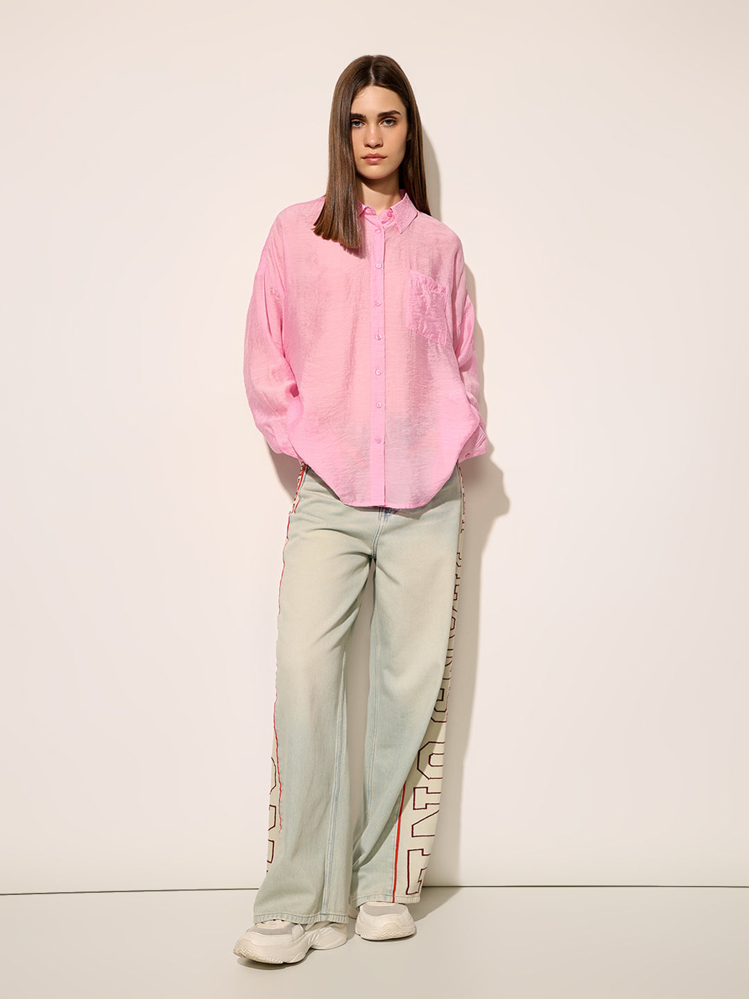 Pink Cuffed Sleeves Shirt