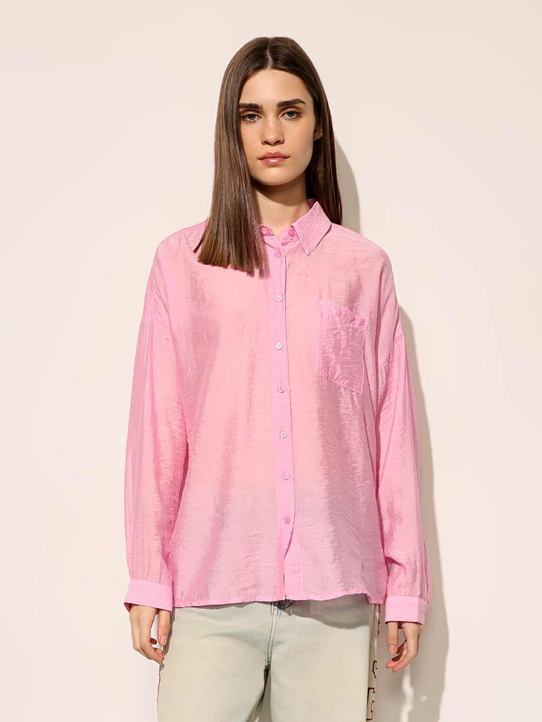 Pink Cuffed Sleeves Shirt