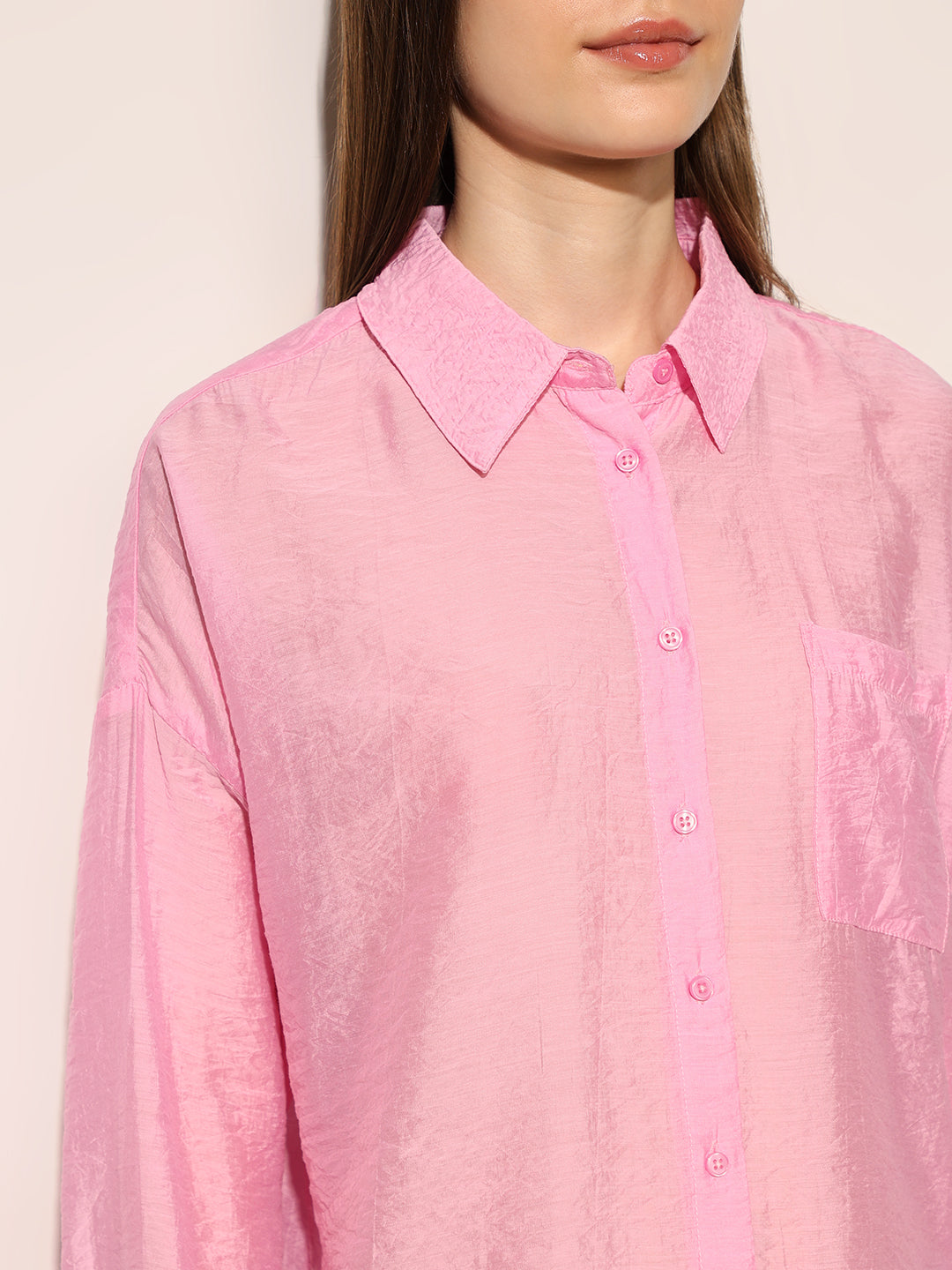 Pink Cuffed Sleeves Shirt