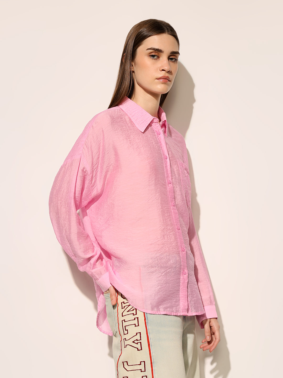 Pink Cuffed Sleeves Shirt