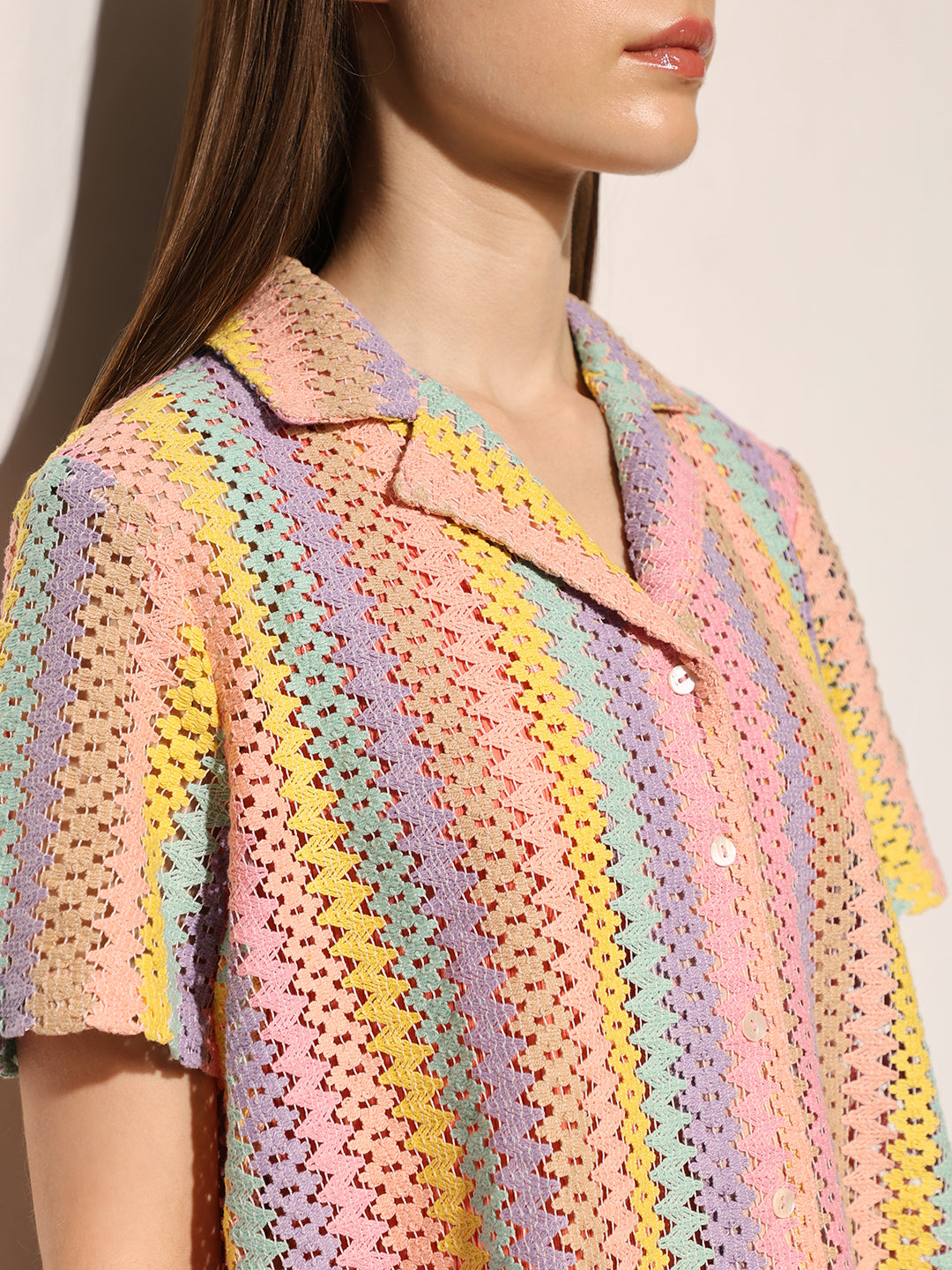 Multi-Colour Lace Crop Shirt