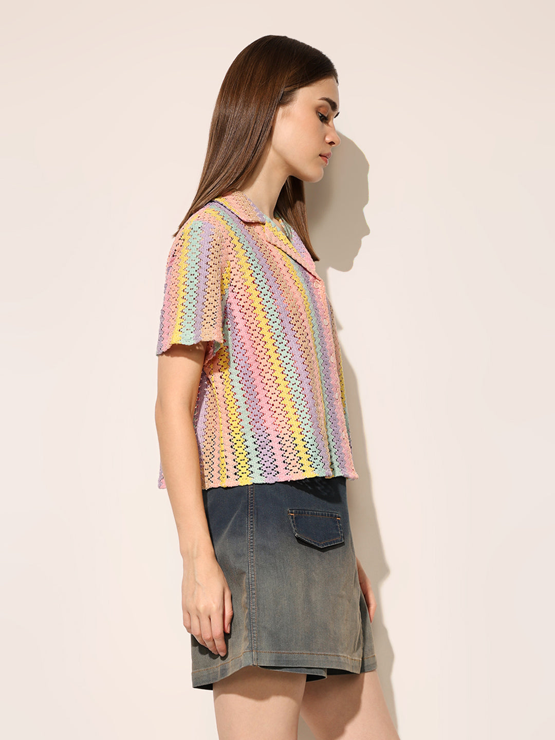 Multi-Colour Lace Crop Shirt