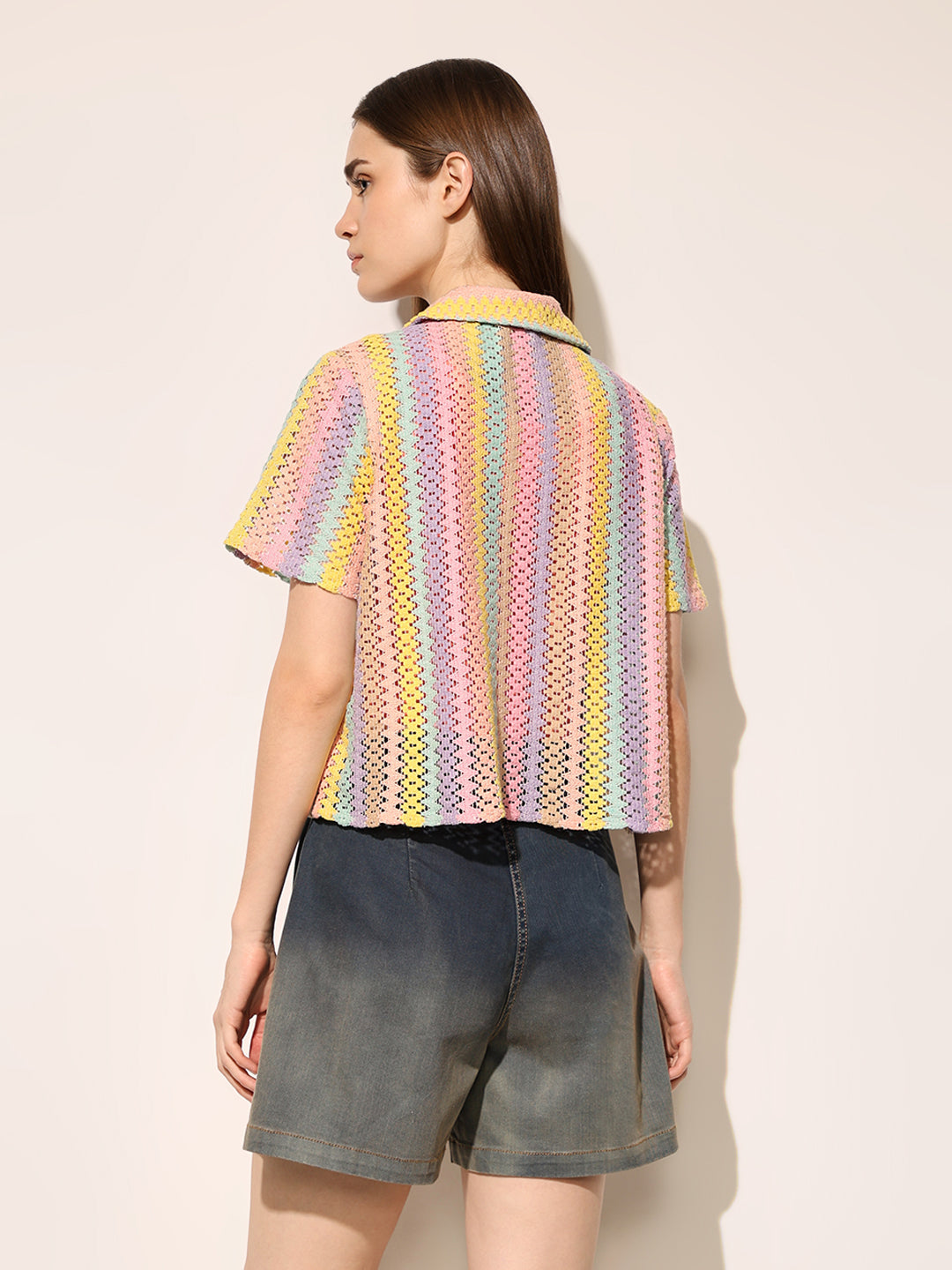 Multi-Colour Lace Crop Shirt